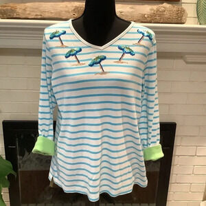 #322 Quacker Factory Beach Umbrella Shimmer Cotton Top Size Medium